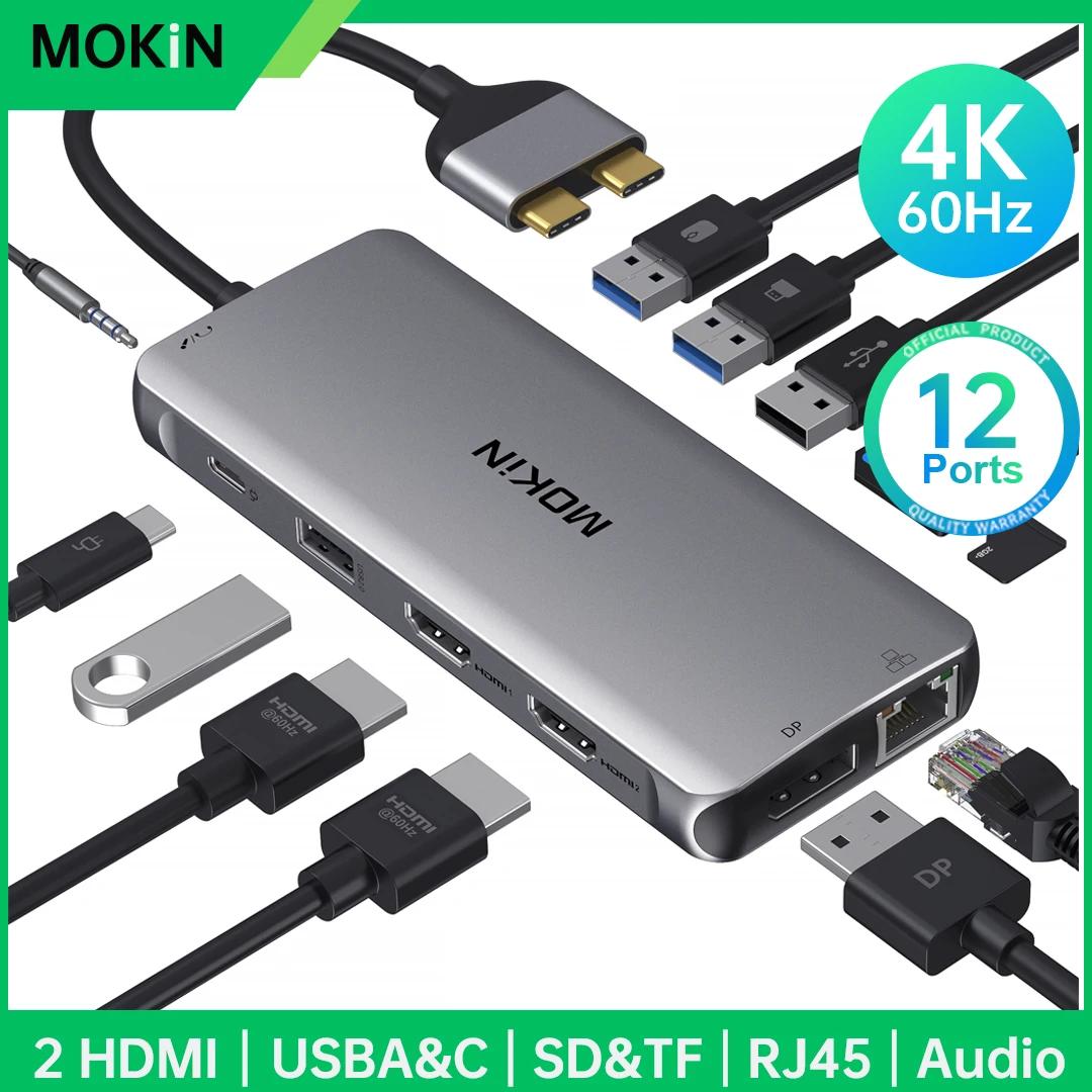 MOKIN ƺ   USB C , ƺ  , Ʈ PC ׼, 12  1, PD100W, USB3.0, RJ45, SD, TF, 4K HDMI, USB-